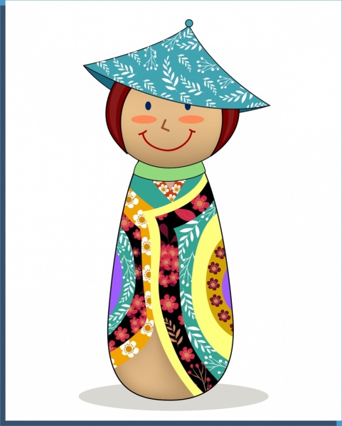 equilíbrio boneca ícone tradicional japonês traje estilo decoração