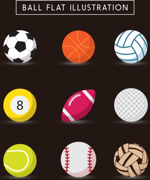 desain bola ikon koleksi berbagai berwarna datar