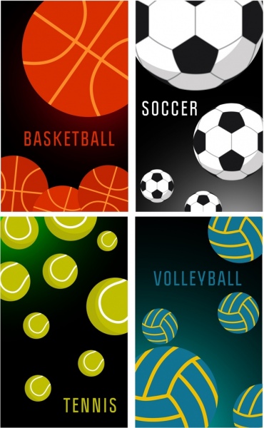 piłka do koszykówki w piłkę w tenisa w siatkówkę ikon sztandary sportowe