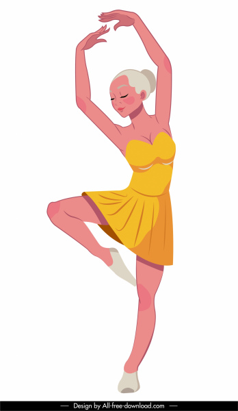 ikon balerina wanita cantik sketsa desain karakter kartun
