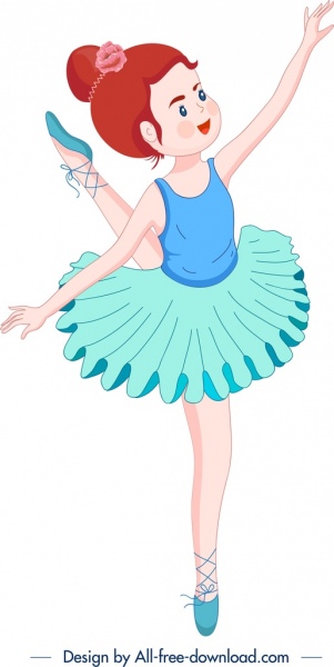 icono de bailarina coloreada de personaje de dibujos animados
