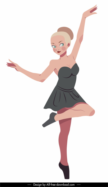 балерина значок милый мультипликационный персонаж эскиз динамический дизайн