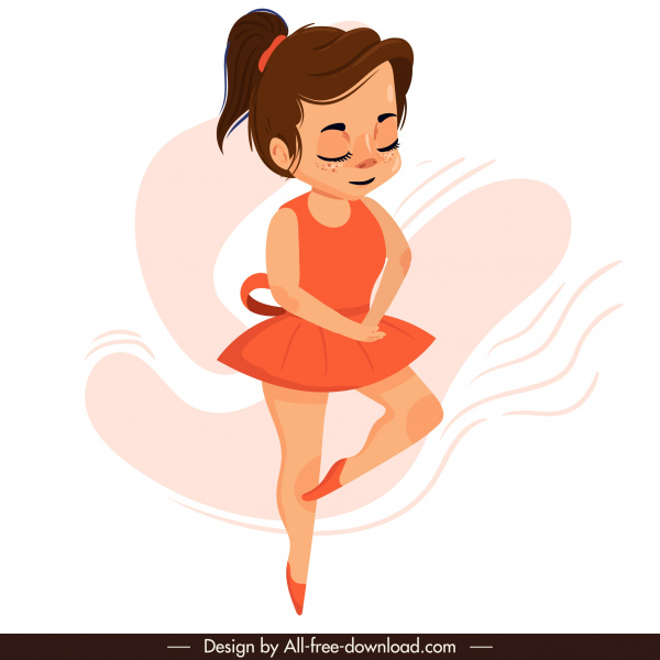 gadis lucu ikon balerina sketsa gerakan menari