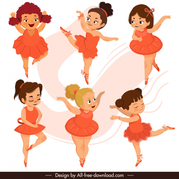 bailarina ícones bonito menina esboço cartoon personagens