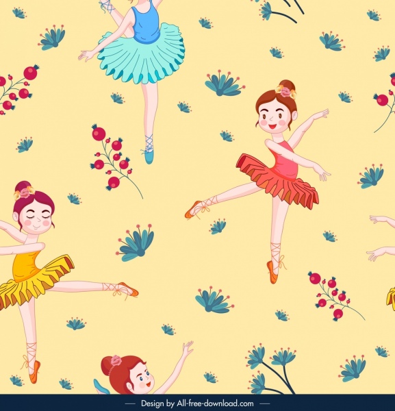 sketsa balerina pola lucu menari gadis dekorasi kartun