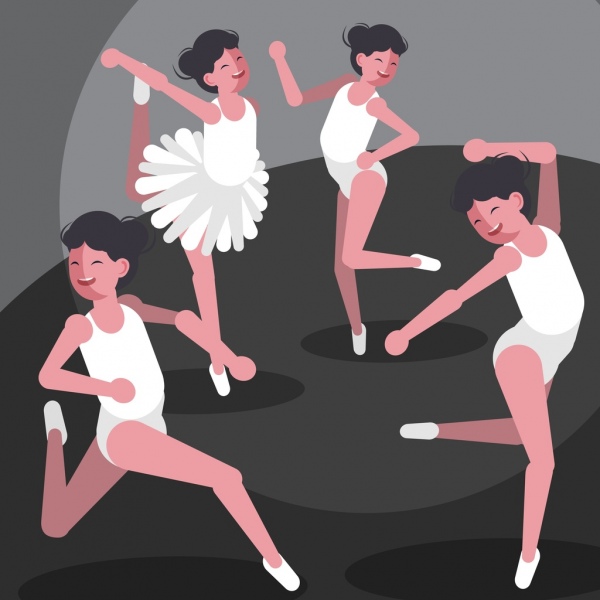 personajes de dibujos animados iconos de bailarina de ballet fondo