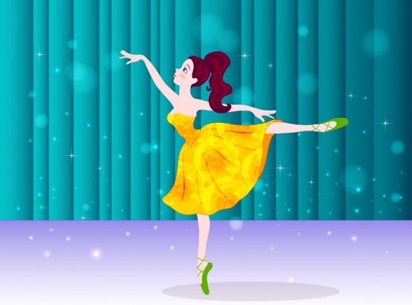 Bailarina de ballet de danza de colores brillantes icono fondo decoracion
