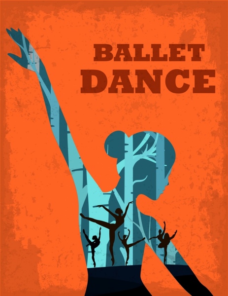 芭蕾舞蹈海报剪影装饰复古风格