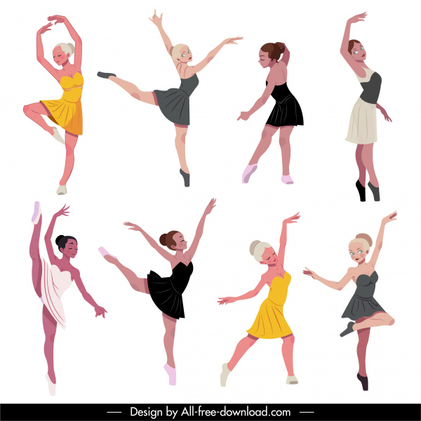 ícones bailarinos dinâmicos esboço desenho animado esboço personagem