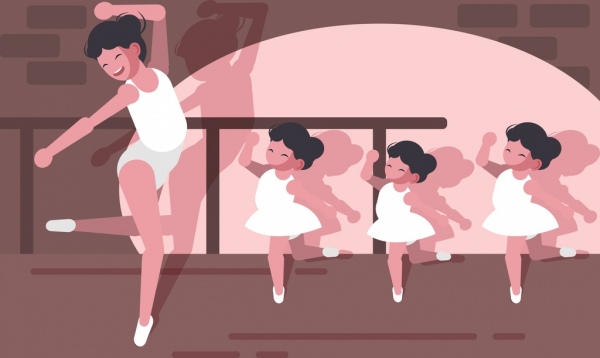 バレエの女性ダンサーの子供アイコン装飾漫画デザインの絵画