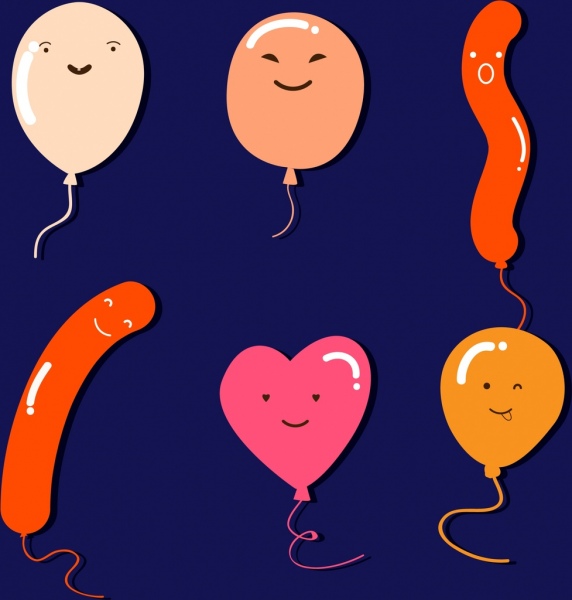 Ballon-Icons-Auflistung, die verschiedenen farbigen Formen design