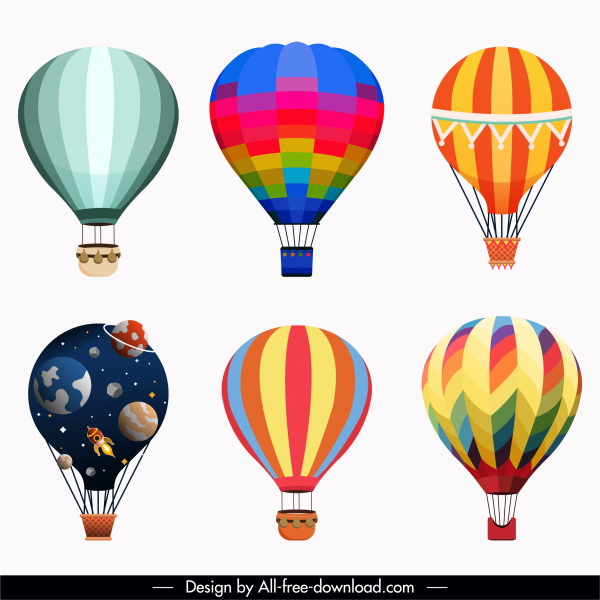 воздушный шар иконы красочный плоский эскиз