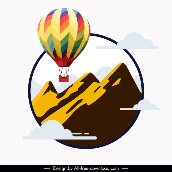 Ballon-Tourismus Hintergrund Bergwolken Dekor flache Skizze