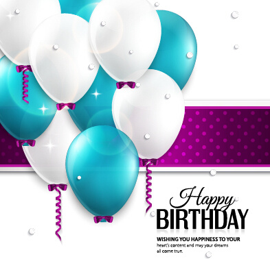 balões e confetes vetor de cartão de feliz aniversário