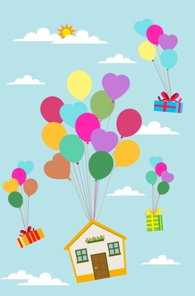 воздушные шары фон плавучий дом представляет стиль украшения мультфильма