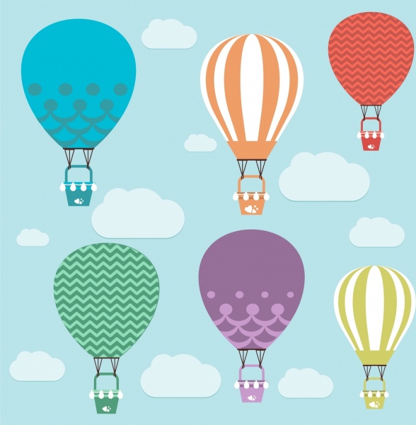balon terbang tema berbagai jenis warna-warni desain