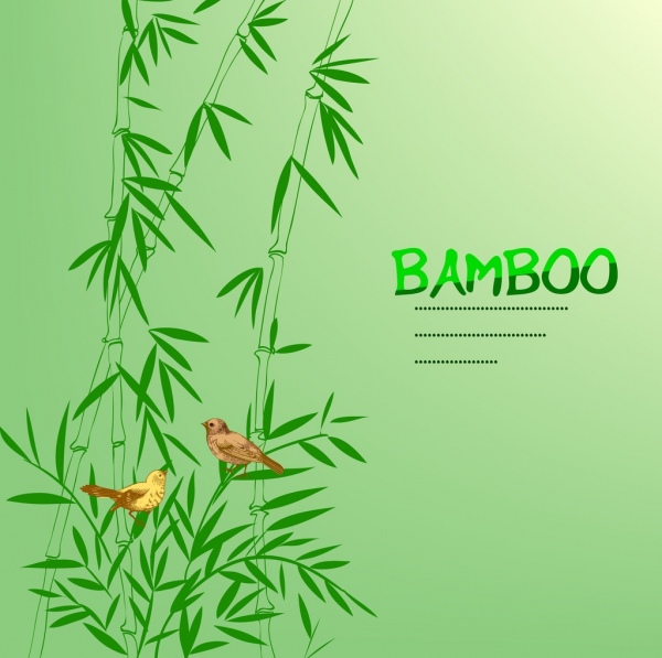 Bambu latar belakang hijau handdrawn ikon burung dekorasi