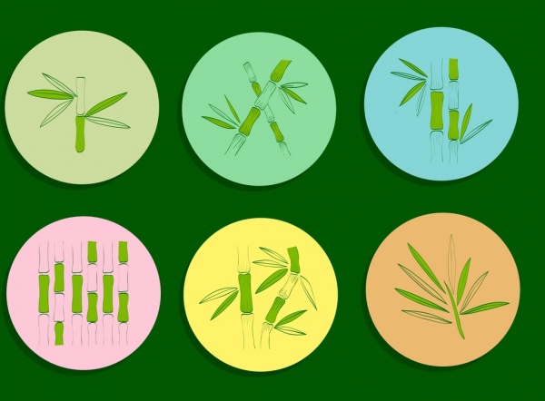 Bambus Symbole Sammlung handgezeichneter Kreis Isolierung