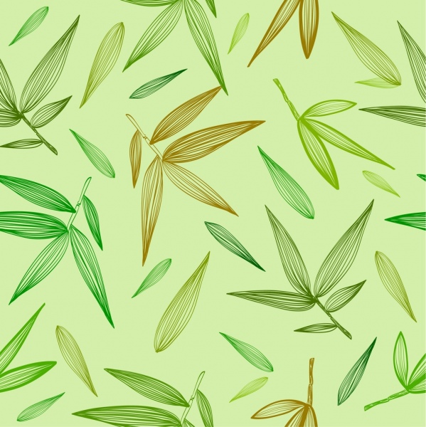 Bambu daun latar belakang hijau Ikon handdrawn berulang