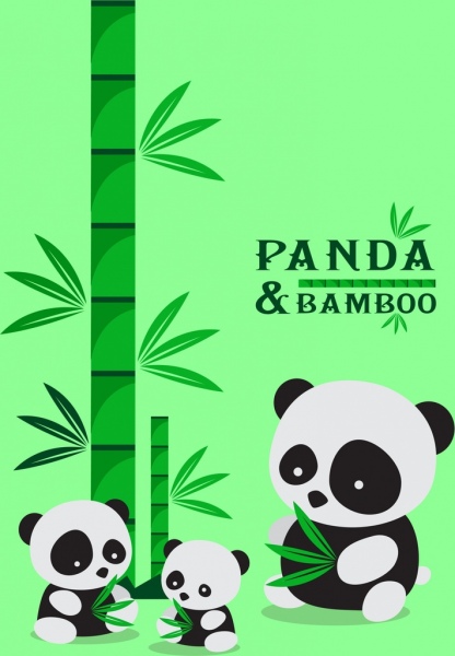бамбуковые панды фон зеленые значки милый мультфильм дизайн