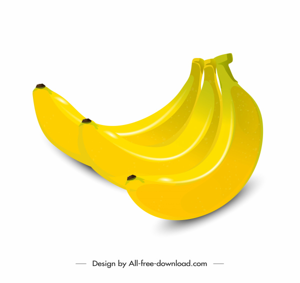 바나나 과일 아이콘 반짝이는 밝은 노란색 3D 스케치