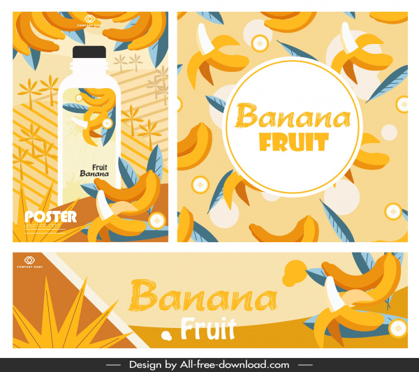 banners de publicidad de jugo de banana brillante colorida decoración clásica