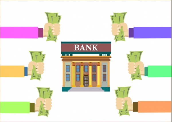 La demanda de Banco Ahorro concepto hands holding money icons