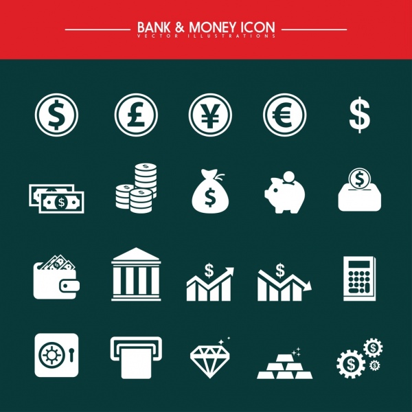 банковские элементы дизайна различные белые плоские иконы изоляции