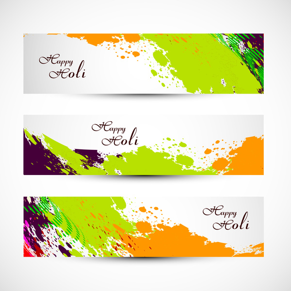 Banner e cabeçalho definido grunge holi com cores respingo ilustração vector