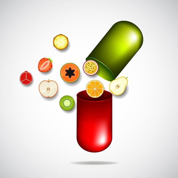 Desain banner dengan vitamin bergizi tablet ilustrasi