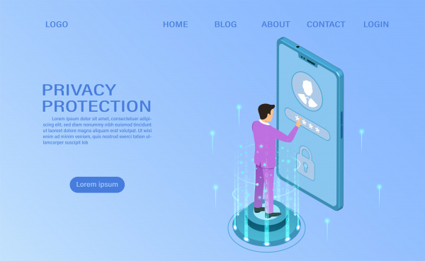 banner proteggere i dati e la riservatezza sulla protezione della privacy mobile e la sicurezza sono riservatezza flat illustrazione vettoriale