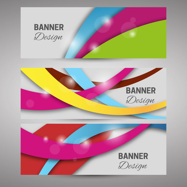 Banner-Sets mit bunten gebogenen Linien-design
