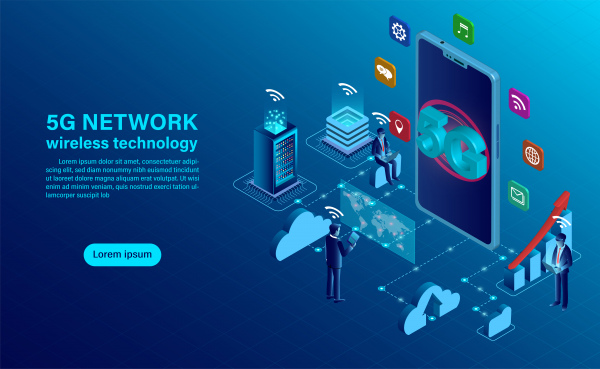 Banner 5g Netzwerk Wireless Technologie Konzept isometrische flache Design Vektor-Illustration