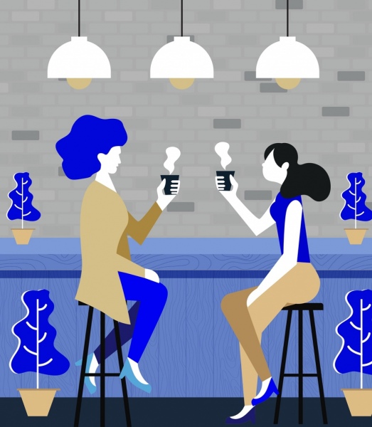 Skizzieren Sie Bar Hintergrund entspannen Frauen Symbol cartoon