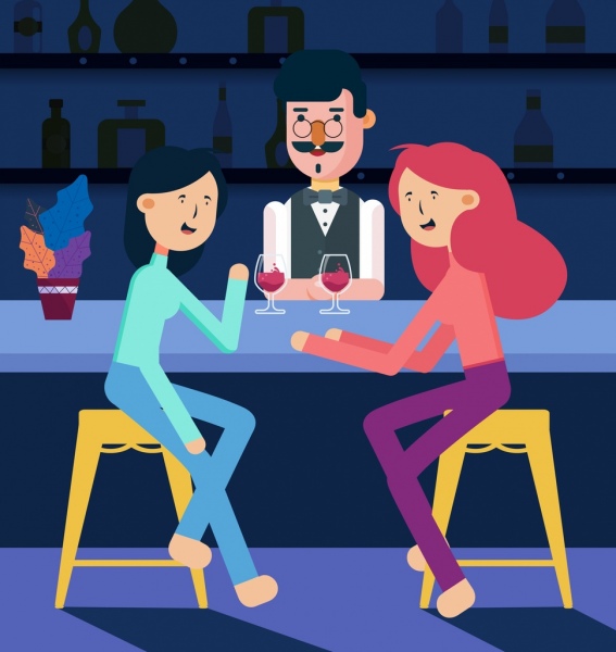 bar barman de dessin icônes commentaires femelle couleur dessin animé