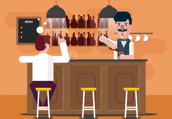 Bar Drawing Bartender Guest Icons Colored Cartoon-vector Cartoon-free  Vector Free Download