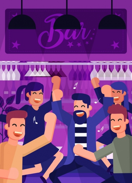 Bar Party Hintergrund jubelnden Menschen Symbol Comic-Figuren