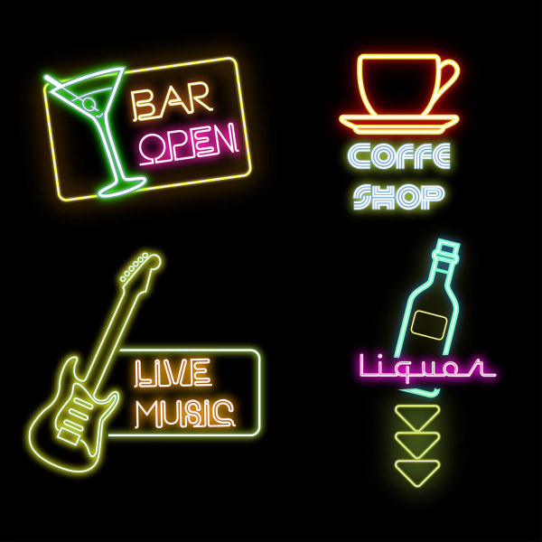 Bar con cafetería y letrero musical vectorial
