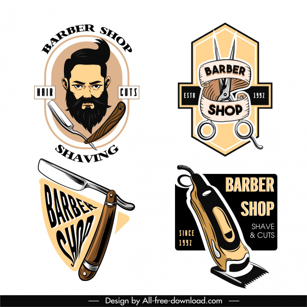 modelo de logotipo da barbearia clássico design ferramentas esboço