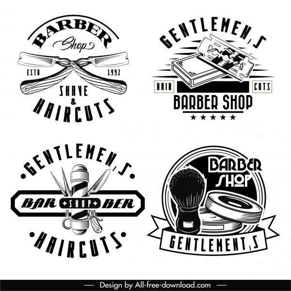 barber shop logotype hitam putih desain klasik