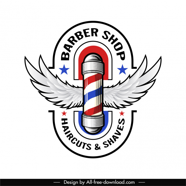Friseur Shop Logotyp moderne glänzende Design Flügel Dekor