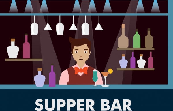ícone de barman brilhante colorido bar decoração