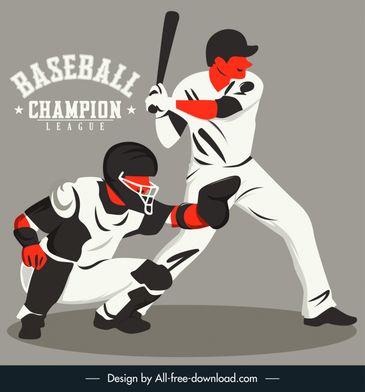 banner de la liga de campeones de béisbol dinámicos boceto de jugadores de dibujos animados