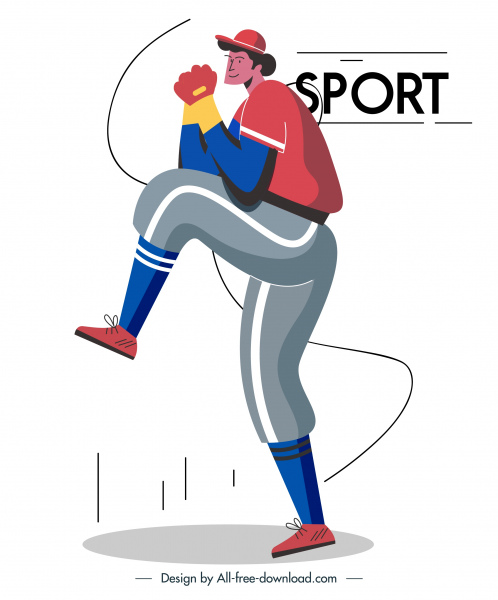 Baseball-Spieler-Symbol Bewegung Skizze Cartoon-Charakter