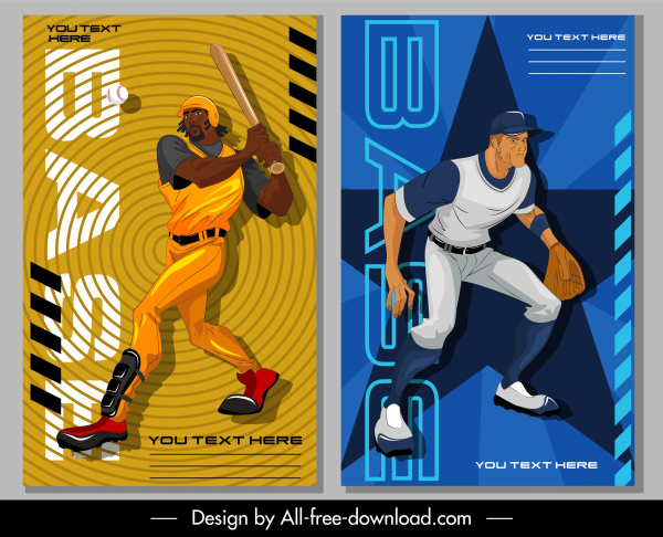 beisebol esportes banners jogador esboço dinâmico desenho animado design
