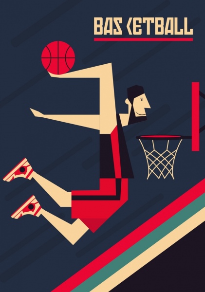 caricature couleur d’icône de joueur masculin de l’arrière-plan de basket-ball