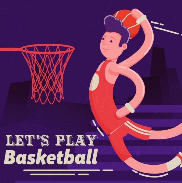 biểu tượng nam cầu thủ bóng rổ banner màu thiết kế phim hoạt hình