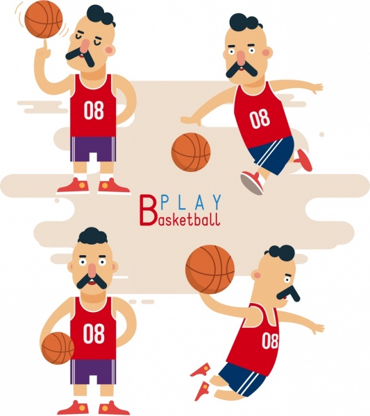personajes masculinos divertidos iconos de jugador baloncesto