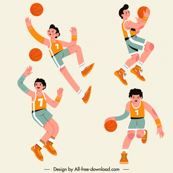 Basketballspieler Ikonen Bewegung Skizze Zeichentrickfiguren