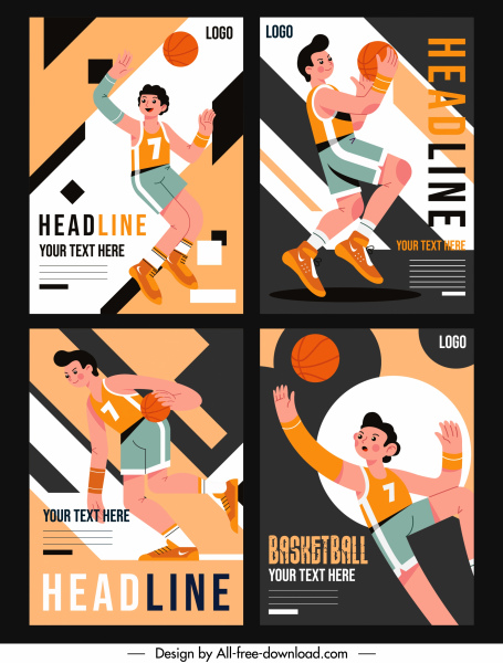 basket poster template desain dinamis karakter kartun